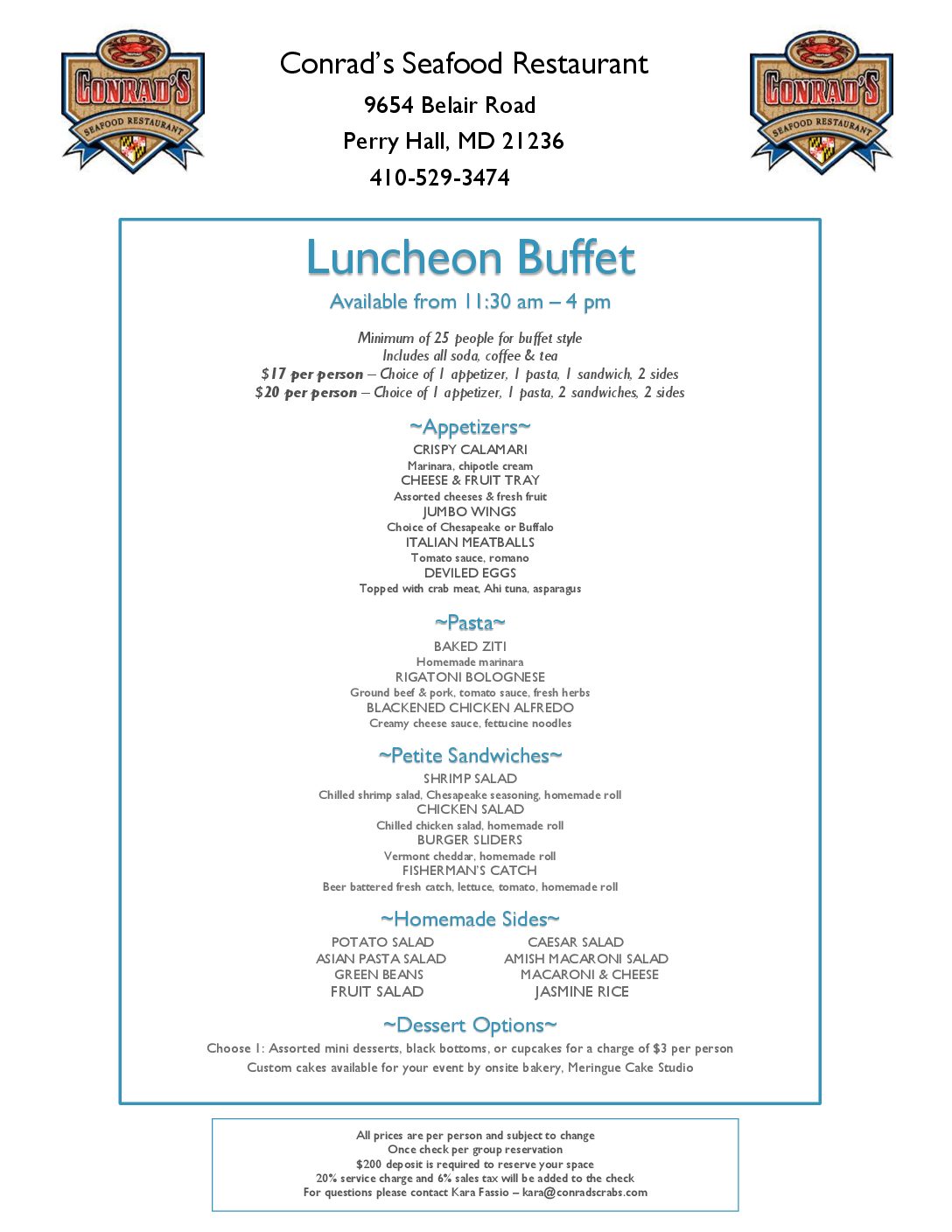 Lunch Buffet Menu - Conrad's Crabs