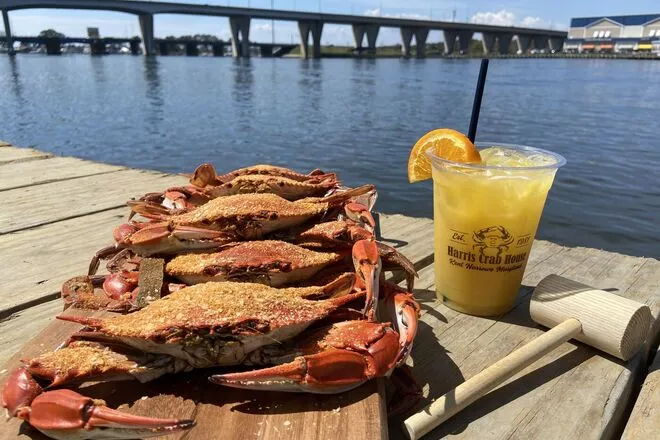 Steamed crabs and an Orange Crush, a classic combo at Harris Crab House — Photo courtesy of Lindsay Lowery